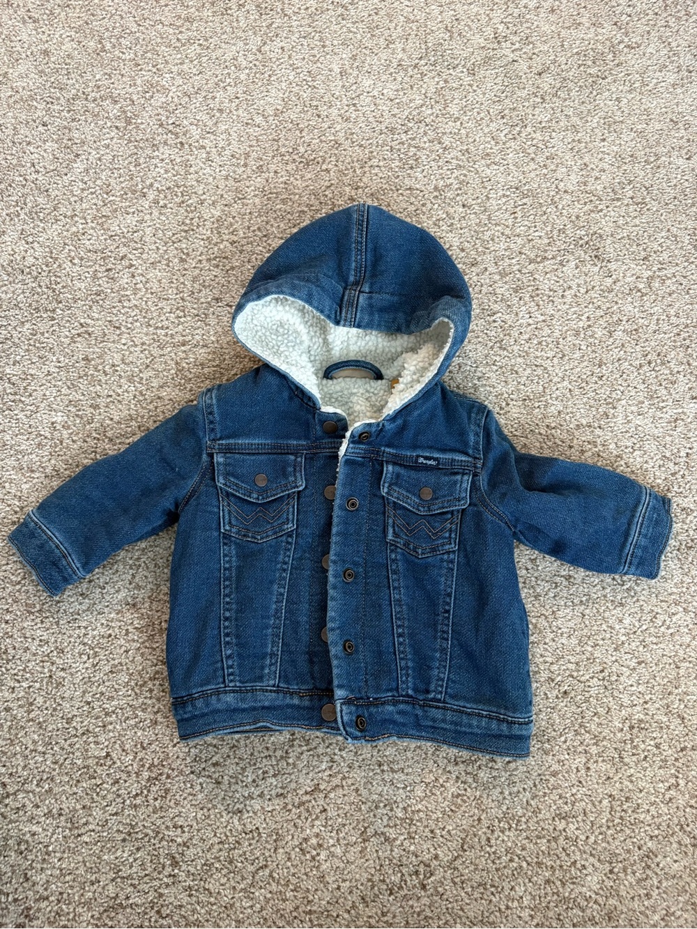Wrangler Kids Denim Hooded Jacket - Dark Blue with Cream Sherpa Lining